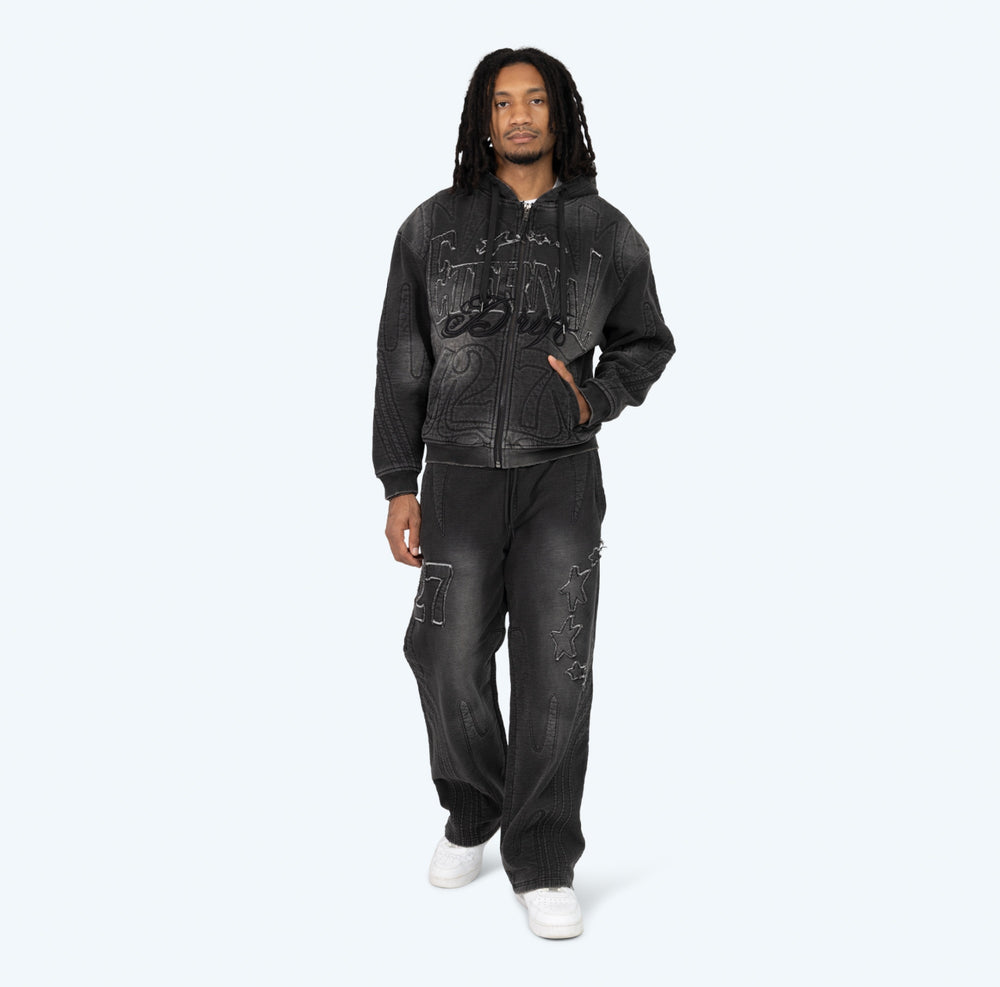 Denim Embossed Fleece Set (Multiple Colors)