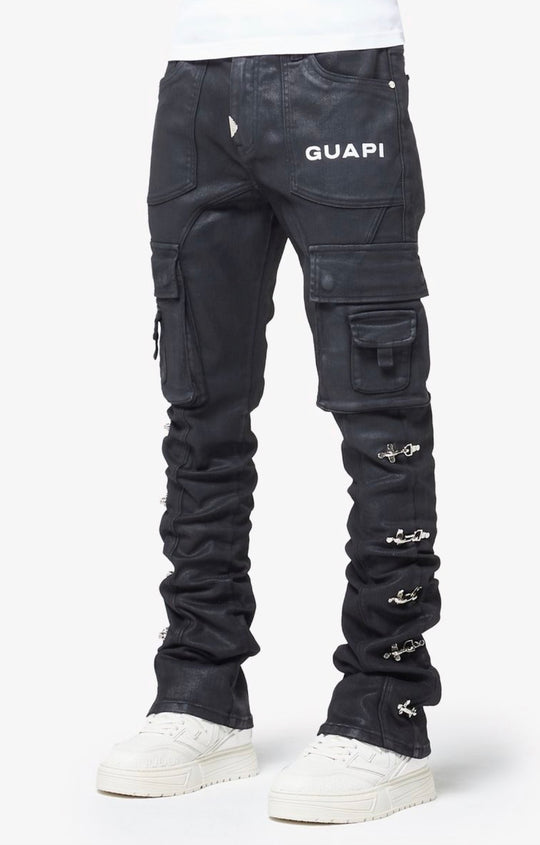 Obsidian Black Waxed Cargo Pants
