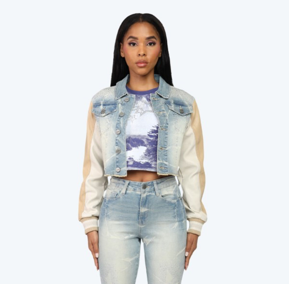 Rhinestone Embedded Stacked Jean Set