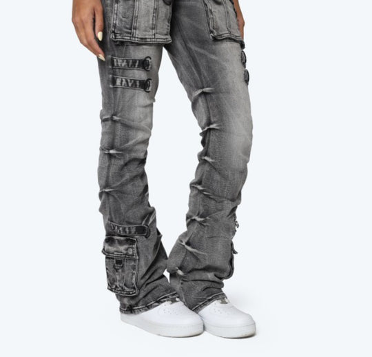 High Rise Stacked Jeans With Side Pinching