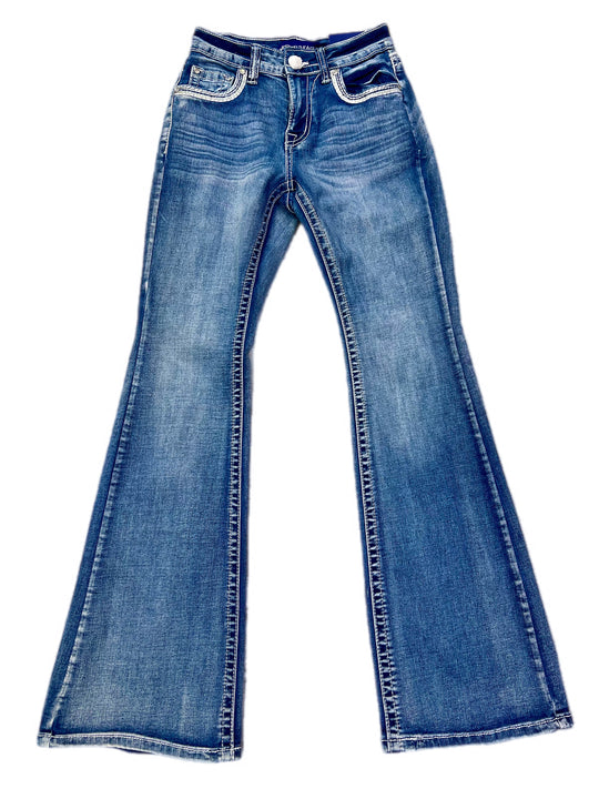 Sand Wash Embroidered And Rhinestone Jeans
