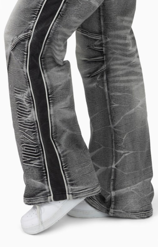Snake Skin Bustier, Jean Trucker Jacket And High Rise Wide Leg Set