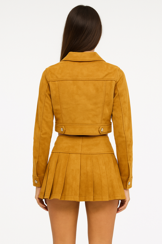 Pleated Suede Mini Skort Skirt