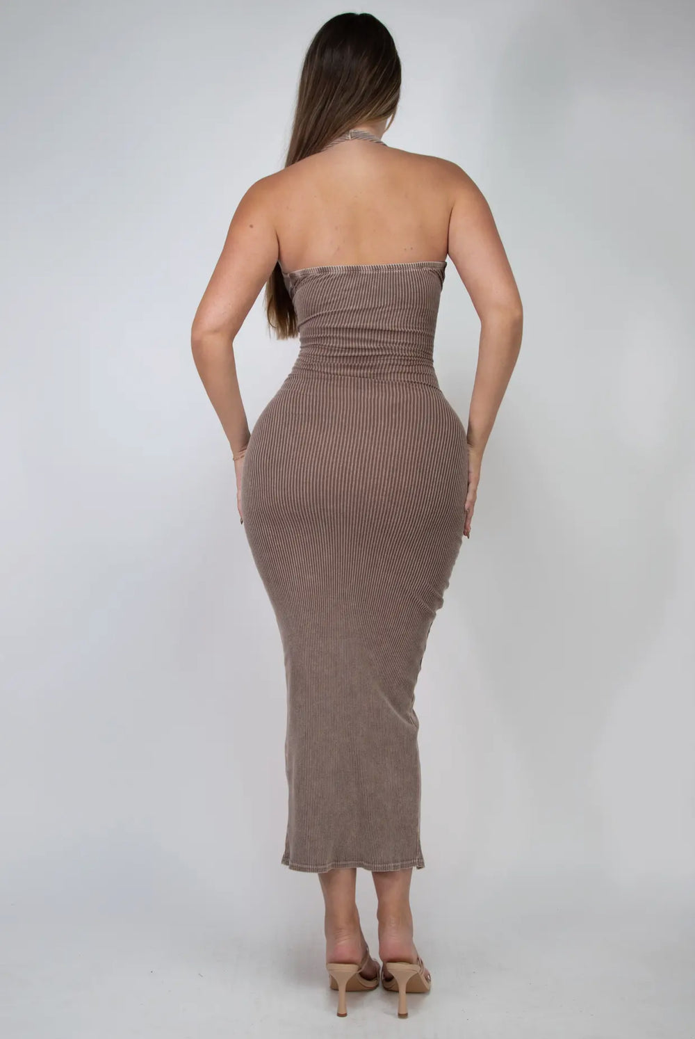 Mineral Wash Open Back Halter Dress