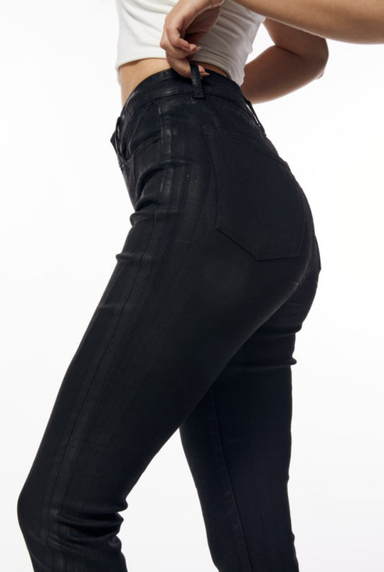 High Waisted Polished Wax Skinny Jeans
