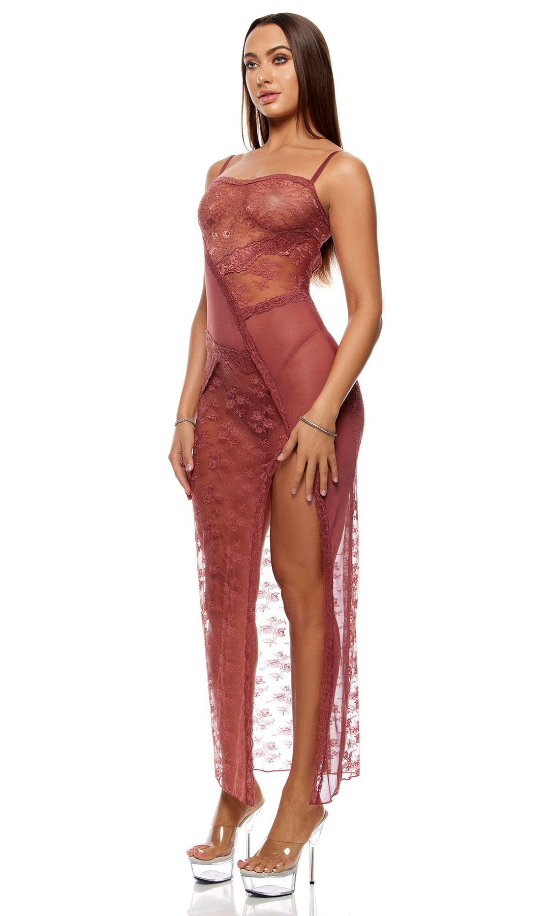 Patch of Petals Lace Nightgown Lingerie Set - Spice