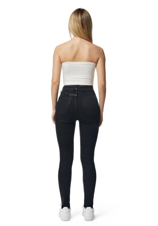 High Waisted Polished Wax Skinny Jeans