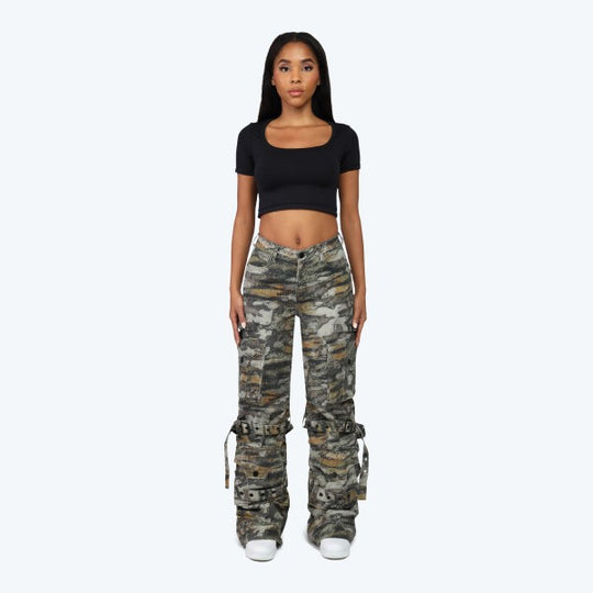 Tiger Camo High Rise Cargo Wide Leg Jeans