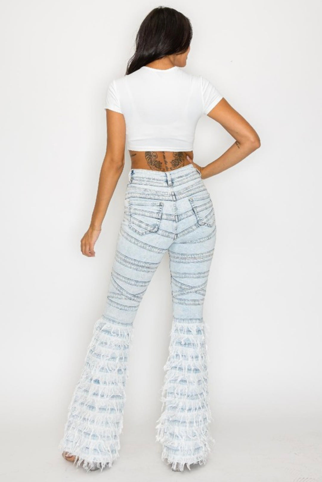 Light Blue Frayed Flared Jeans
