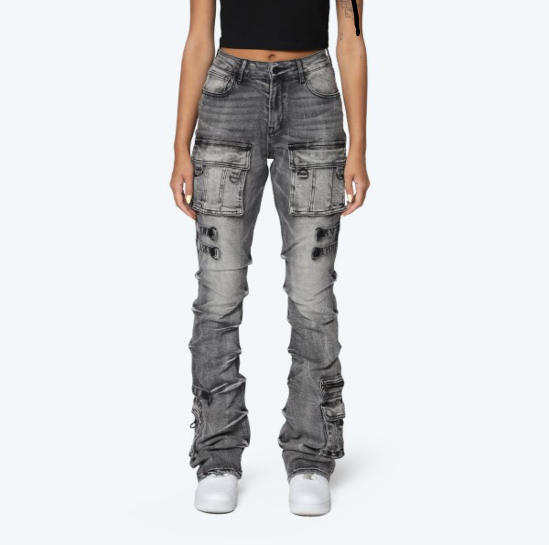 High Rise Stacked Jeans With Side Pinching