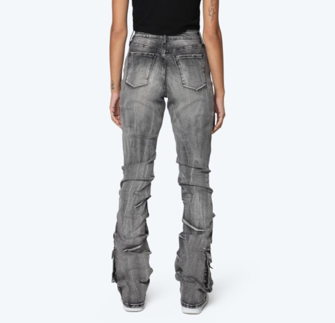 High Rise Stacked Jeans With Side Pinching