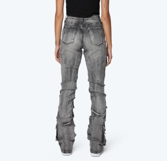 High Rise Stacked Jeans With Side Pinching