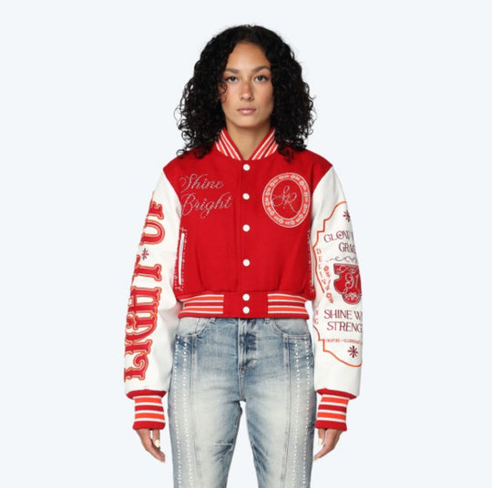 Crop Fit Varsity Pearl Jacket