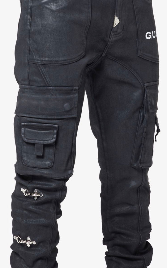 Obsidian Black Waxed Cargo Pants