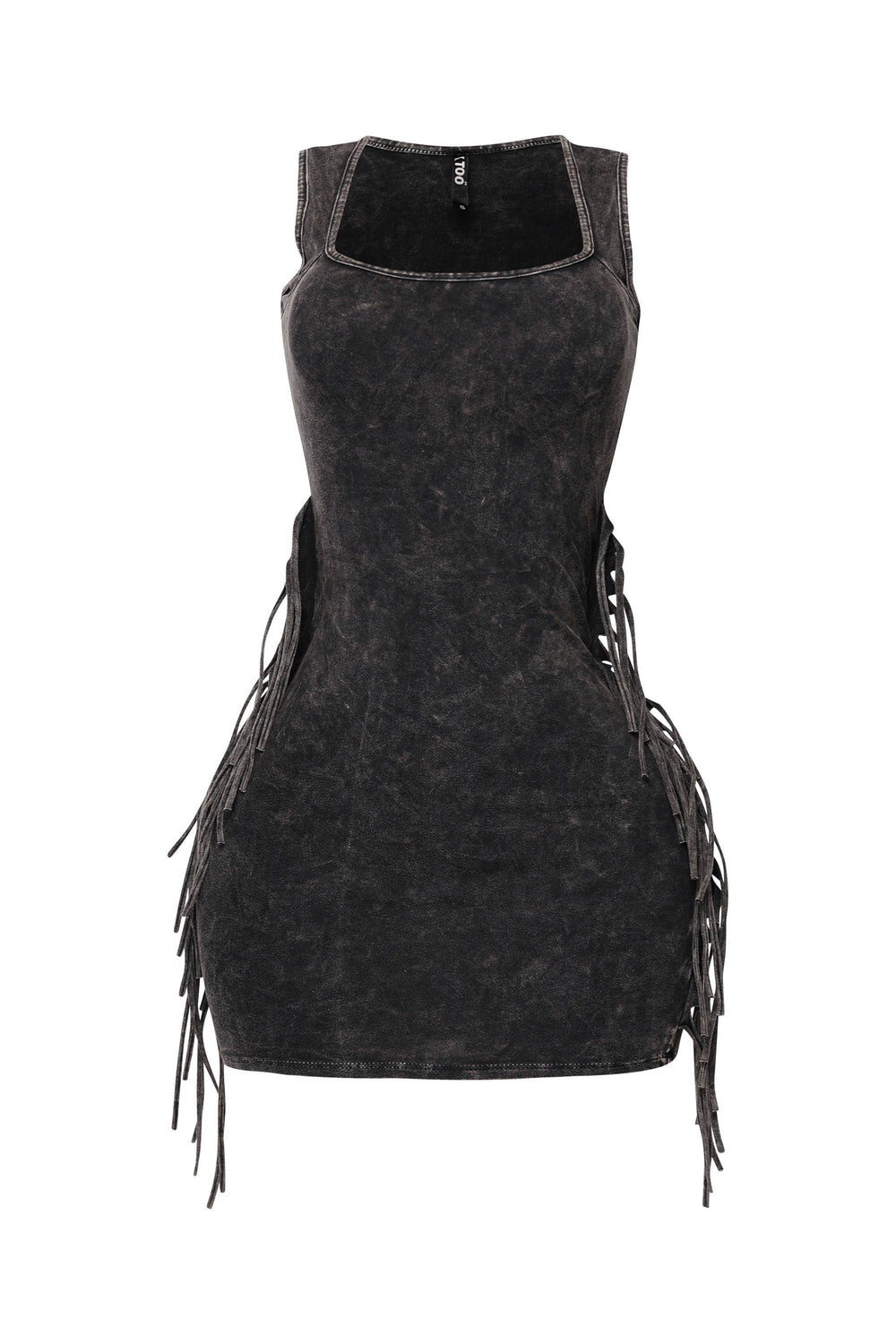 Mineral washed side fringe mini dress