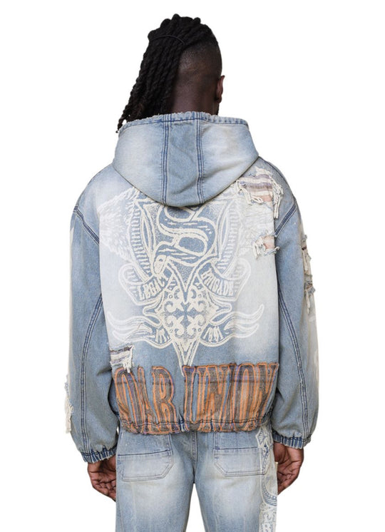 Grandeur Plaid Denim Hoodie Jacket