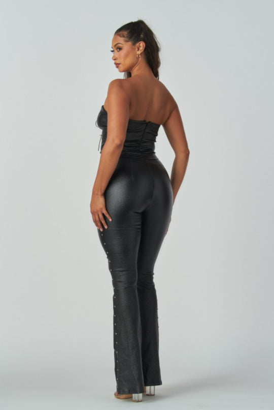 Front Lace Up Flare Jumpsuit