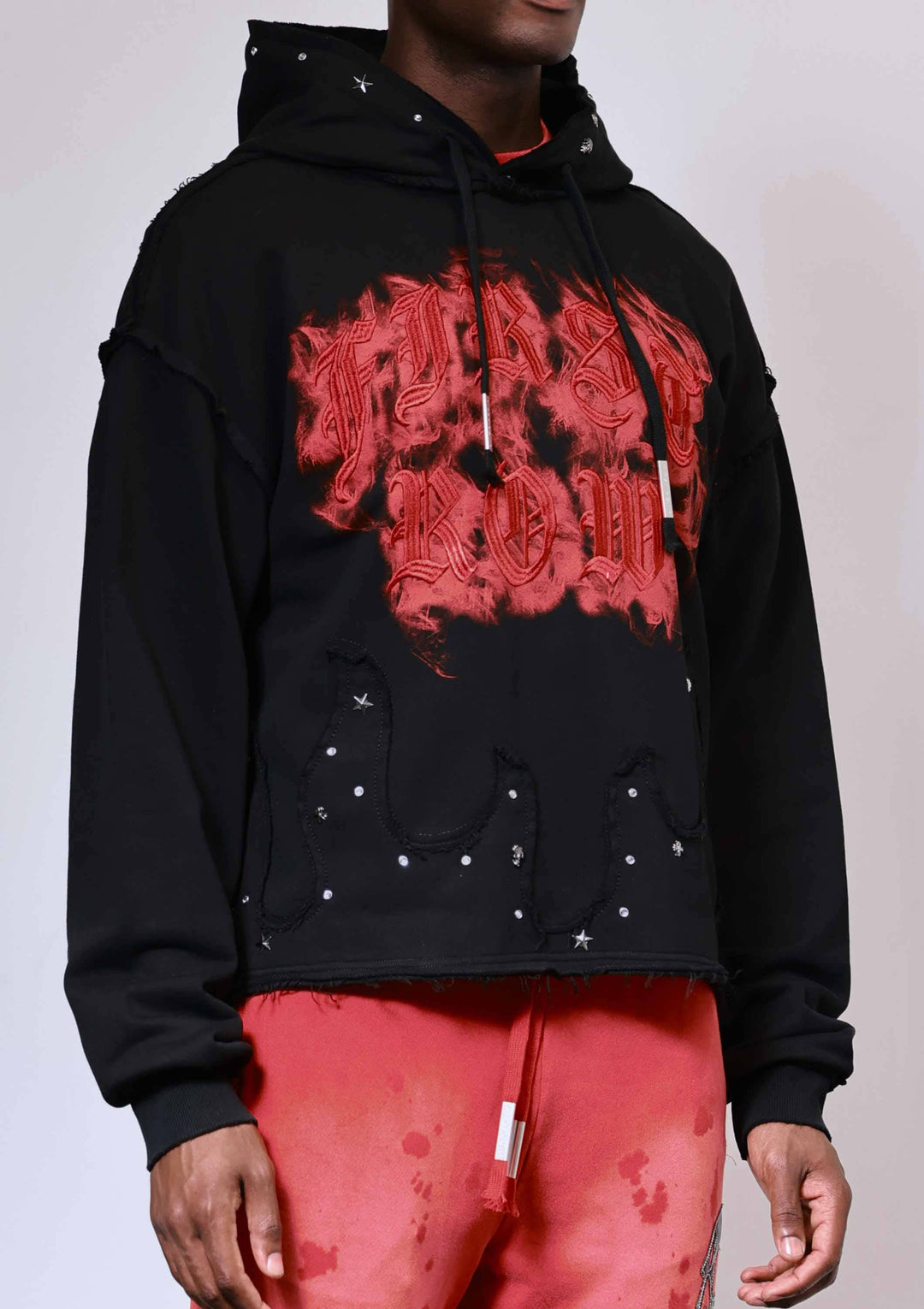 WAKE UP AND BE FIERCE STUD CROP HOODIE