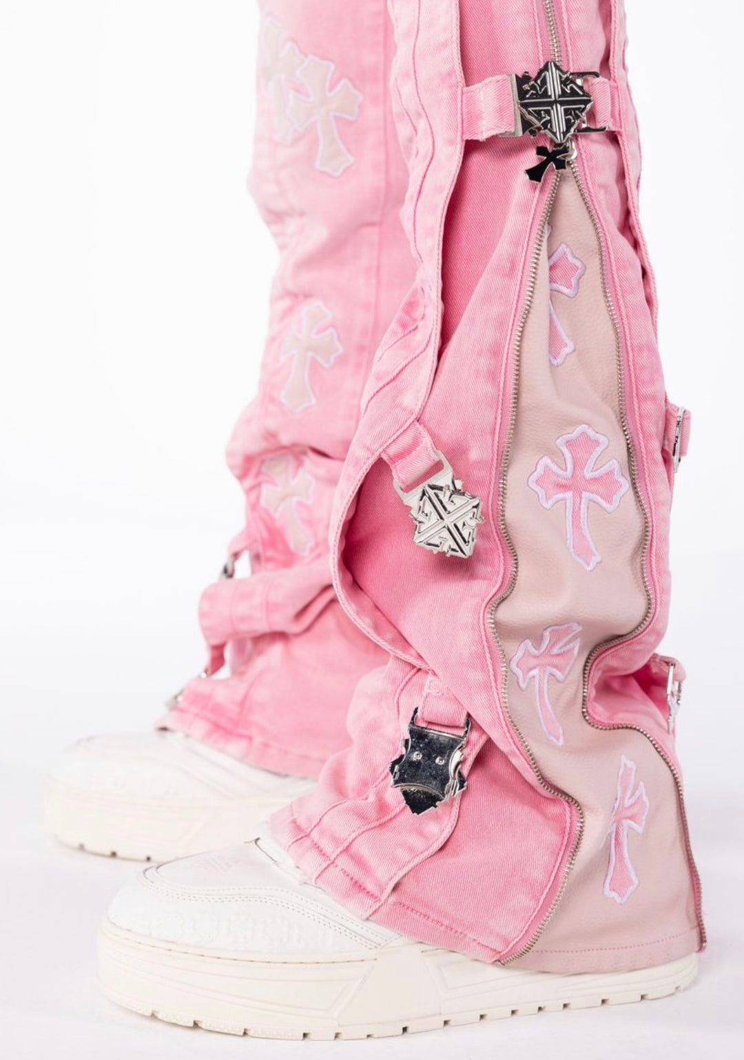 French Rose Cross Buckle Jeans
