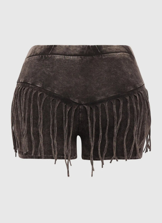 Mineral Wash Fringe Shorts Set