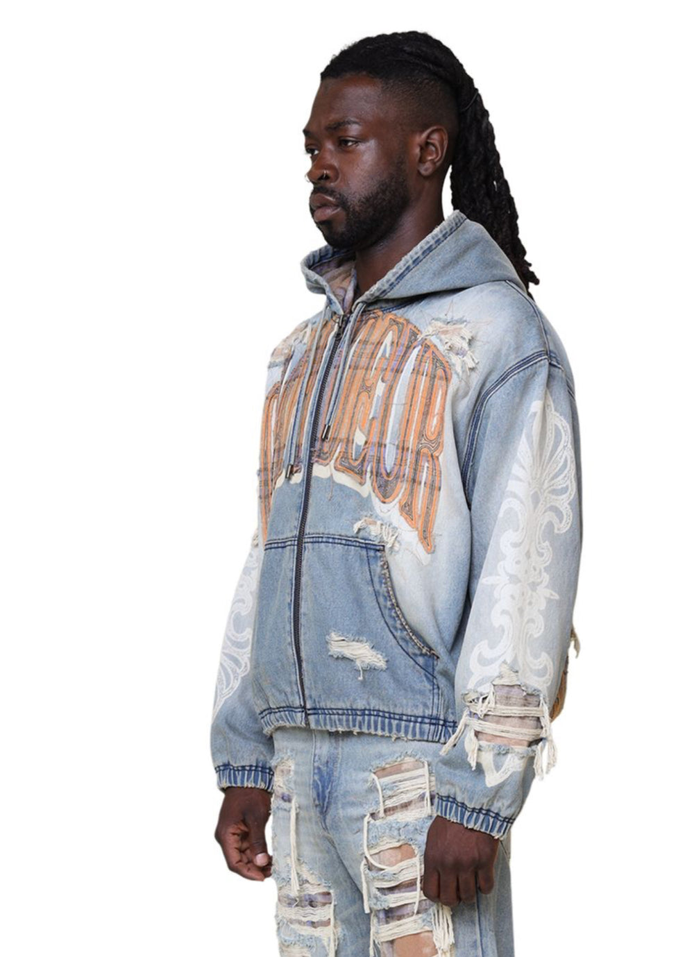 Grandeur Plaid Denim Hoodie Jacket