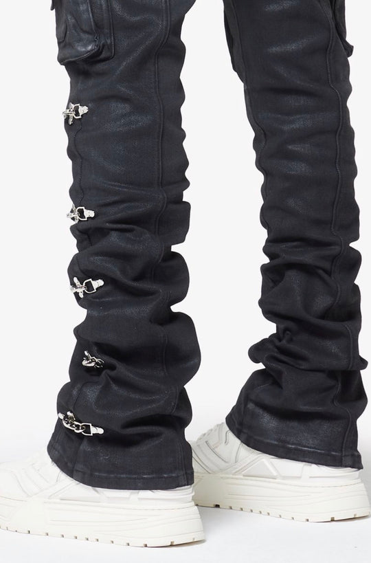 Obsidian Black Waxed Cargo Pants