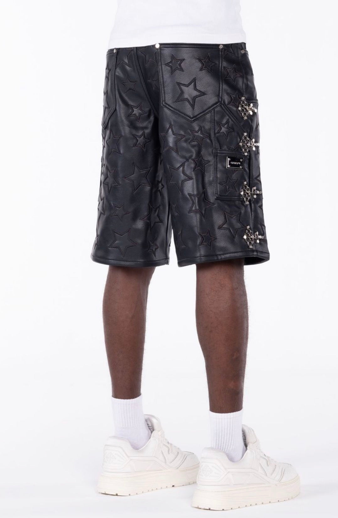 Black Stars Leather Shorts