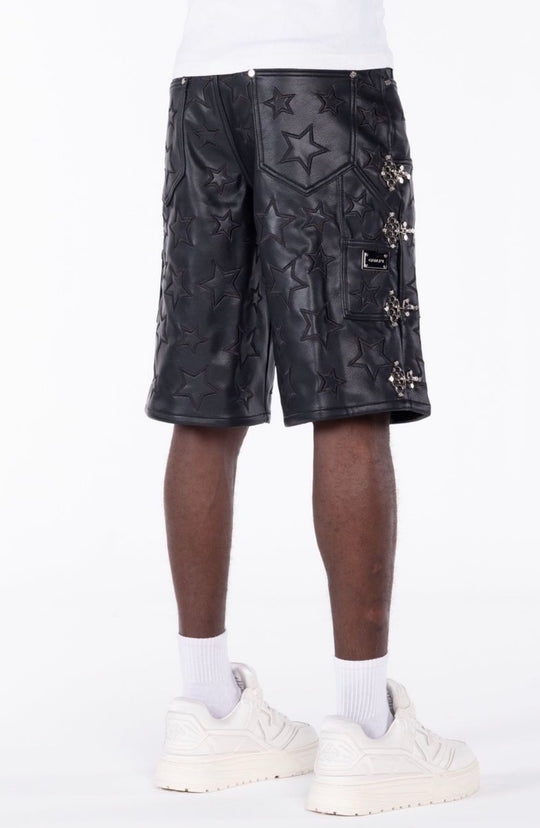 Black Stars Leather Shorts