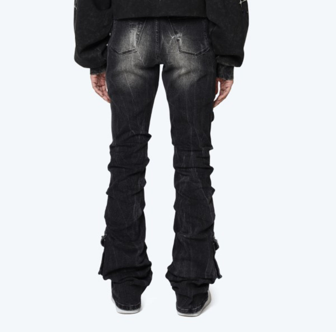 High Rise Rhinestone Stacked Jeans