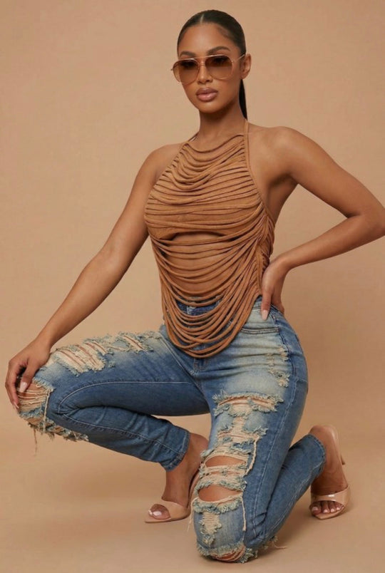 High Rise Distressed Skinny Jeans