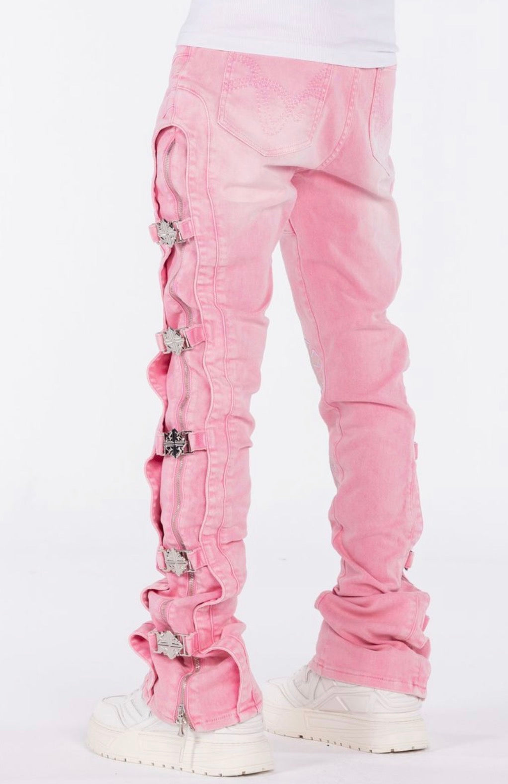 French Rose Cross Buckle Jeans