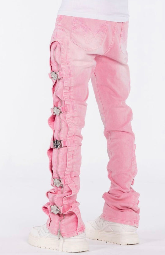 French Rose Cross Buckle Jeans