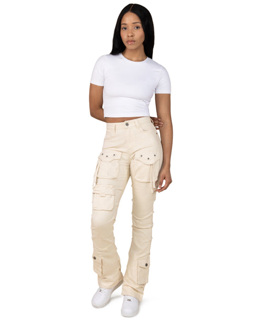Star studded high rise utility stacked pants