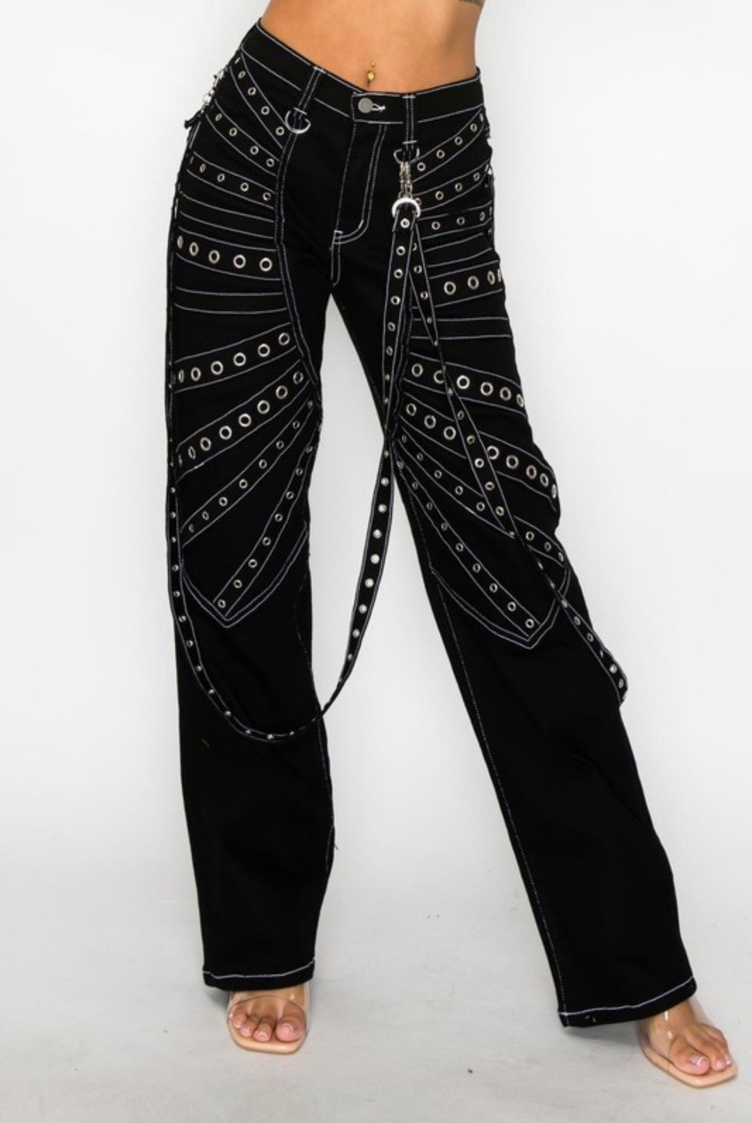 Mid Rise Straight Leg Eyelet Jeans