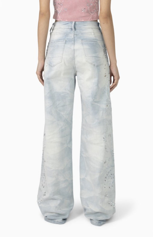 Bliss Fitted Tank and Rhinestone Mid Rise Wide Leg Jeans Set