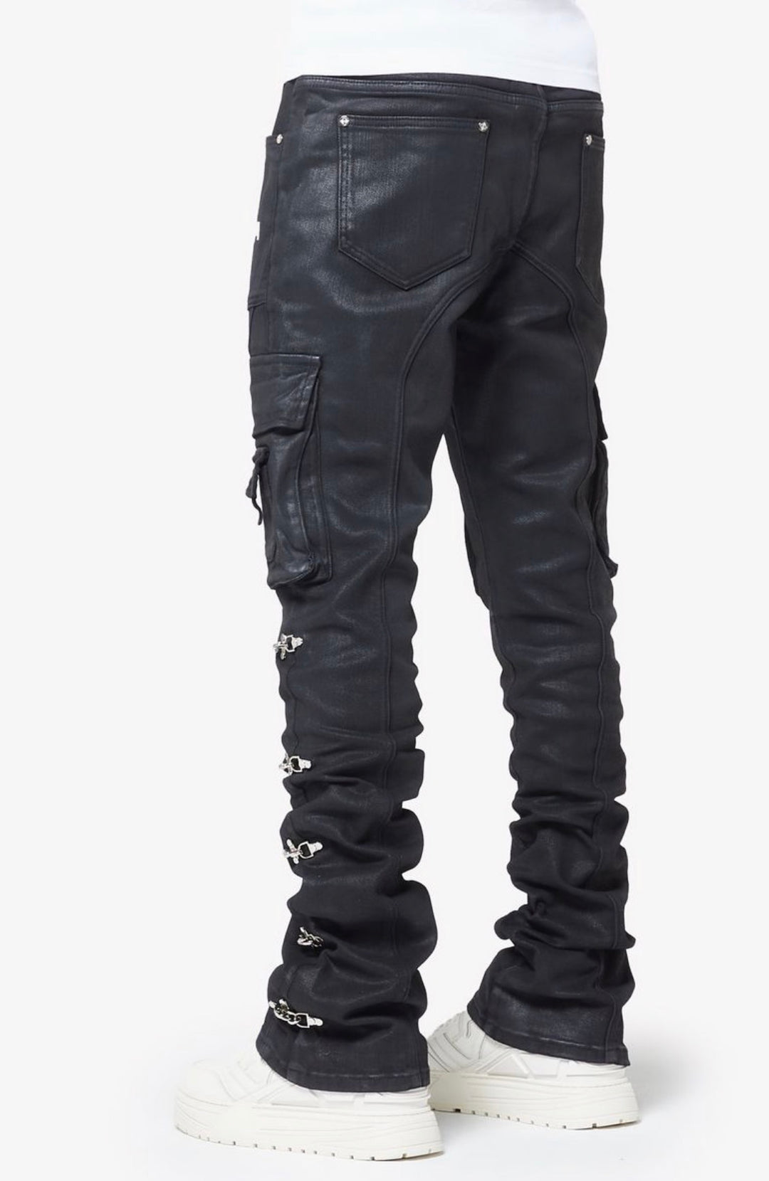 Obsidian Black Waxed Cargo Pants