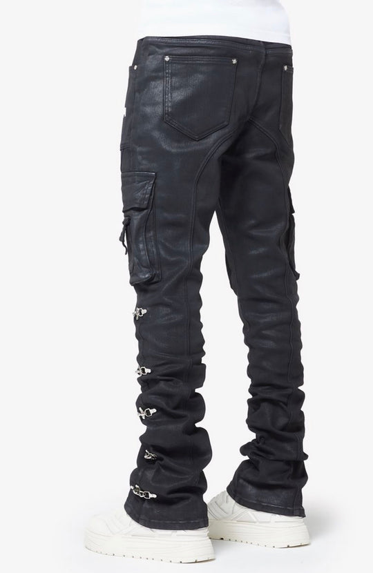 Obsidian Black Waxed Cargo Pants
