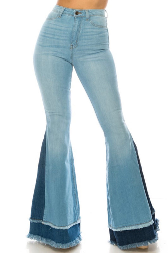 2 Tone Hand Sanded Flare Jeans