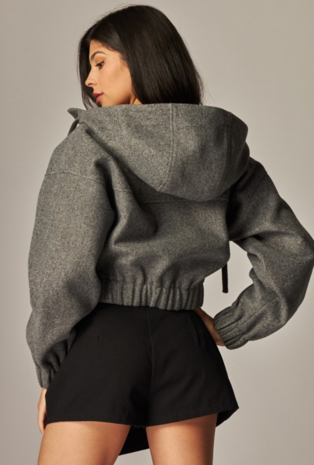Wool Cropped Hooded Jacket