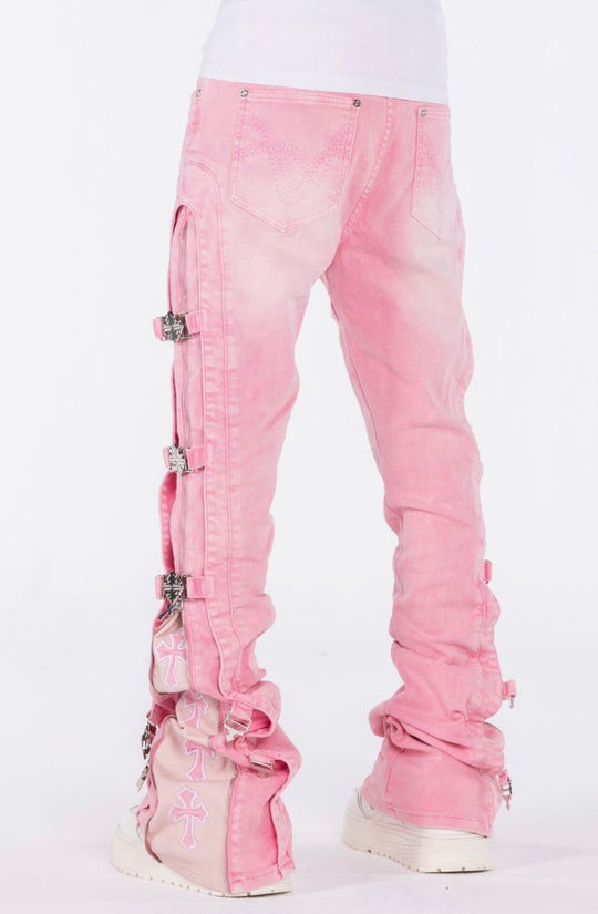French Rose Cross Buckle Jeans