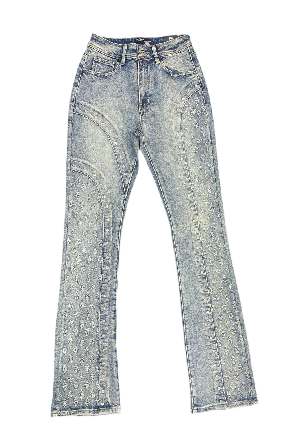 Stacked Rhinestone & Rivet Embedded Jeans
