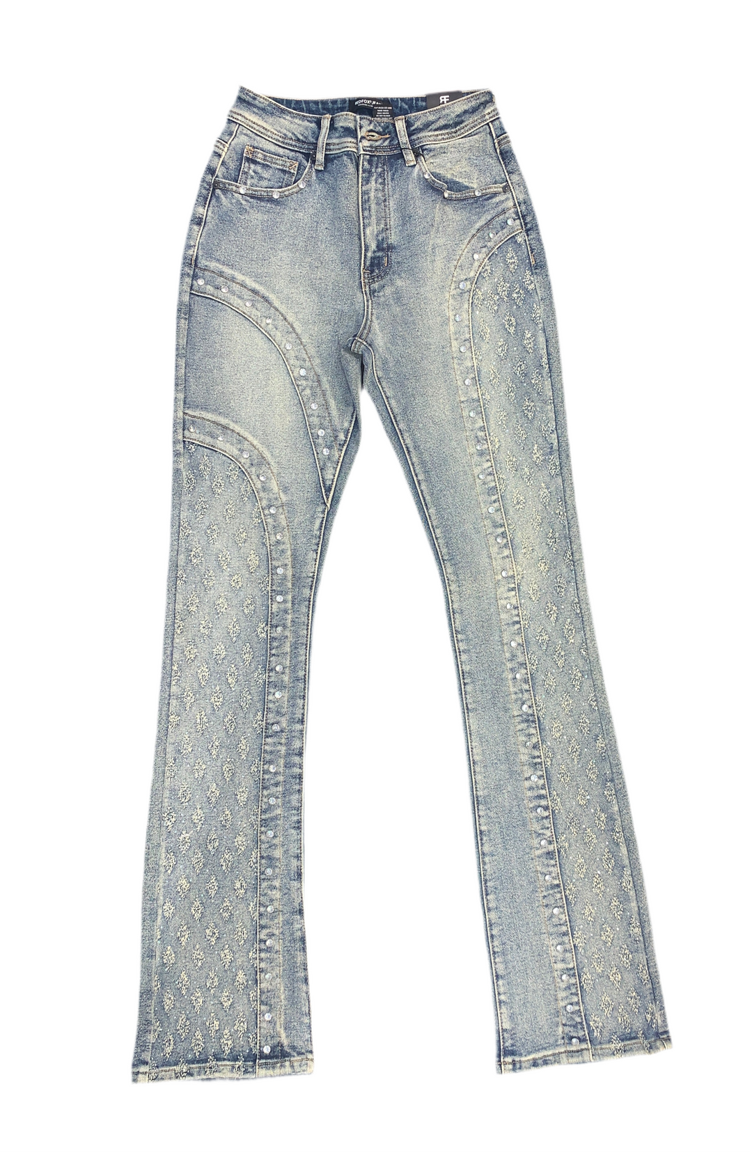 Stacked Rhinestone & Rivet Embedded Jeans