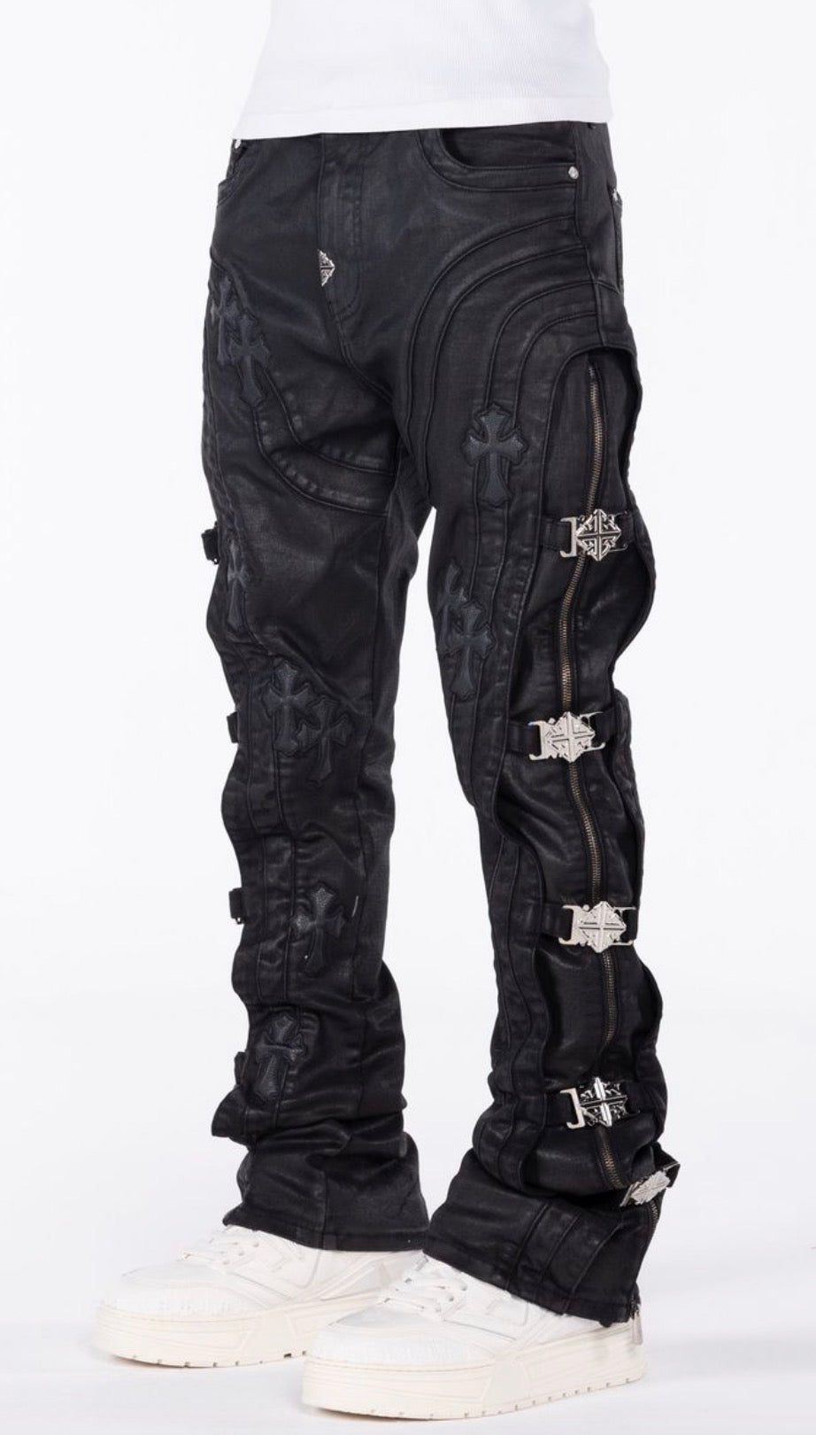Black Cross Buckle Jeans
