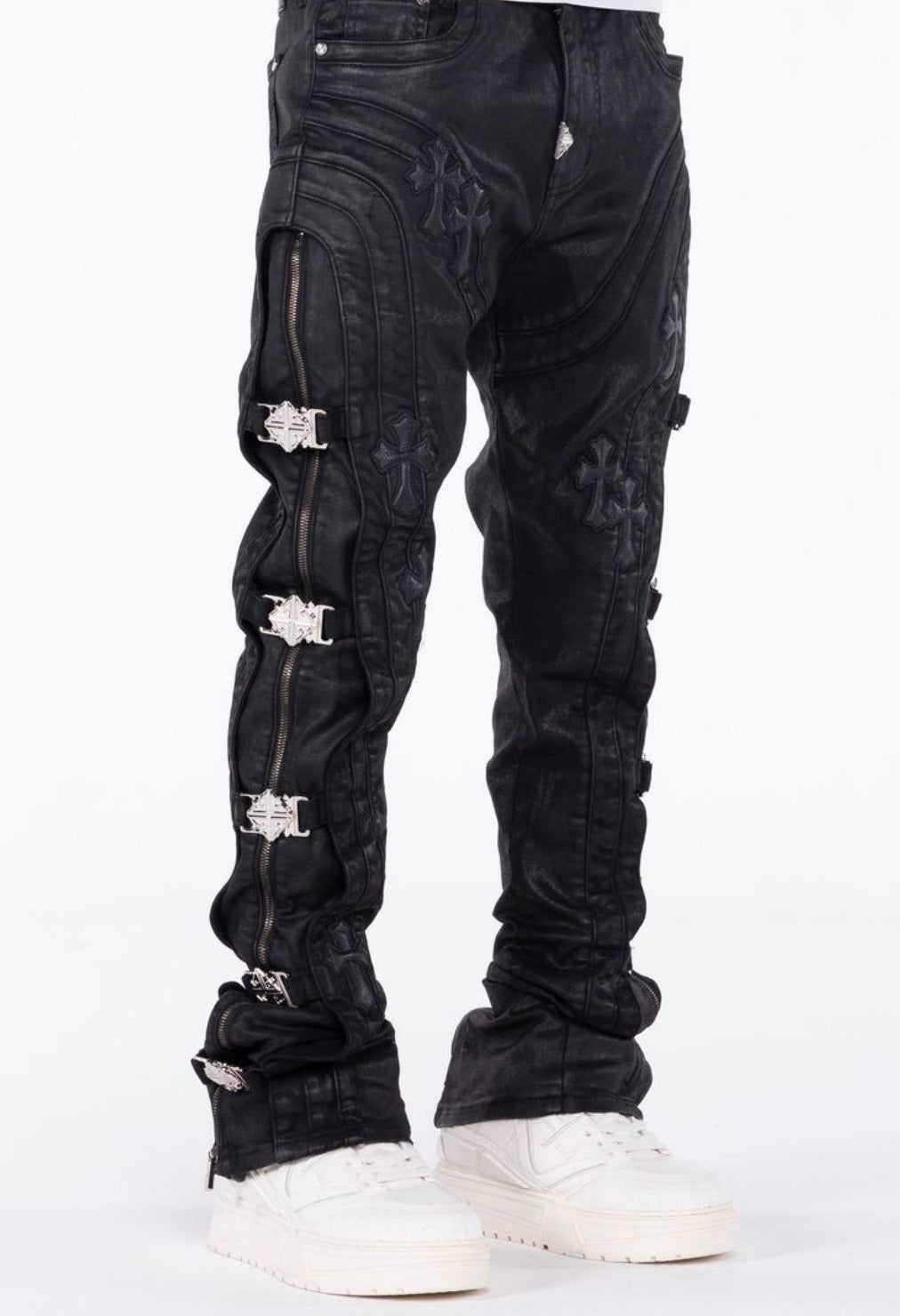 Black Cross Buckle Jeans