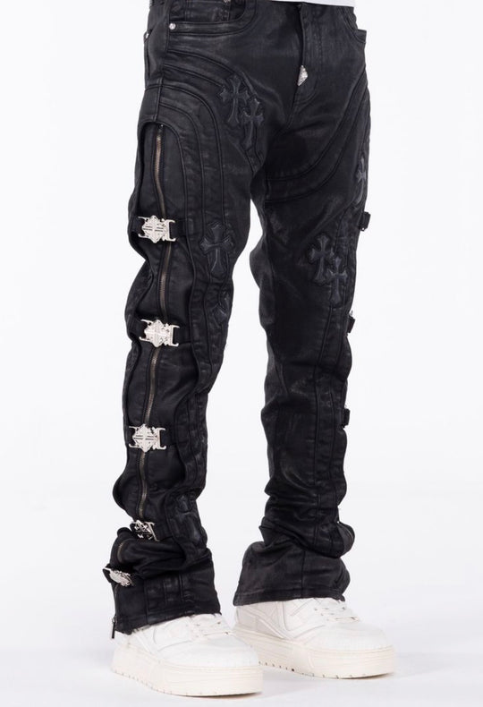 Black Cross Buckle Jeans