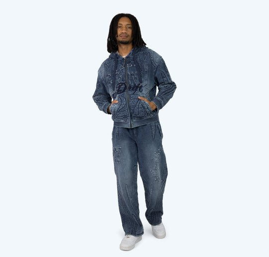 Denim Embossed Fleece Set (Multiple Colors)