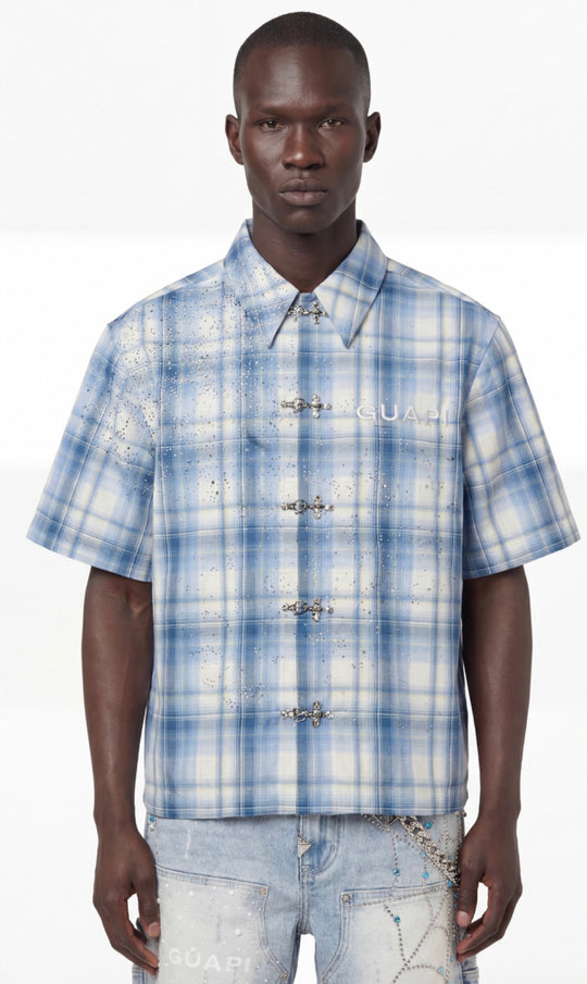 Glacier Plaid Shirt With Rhinestones