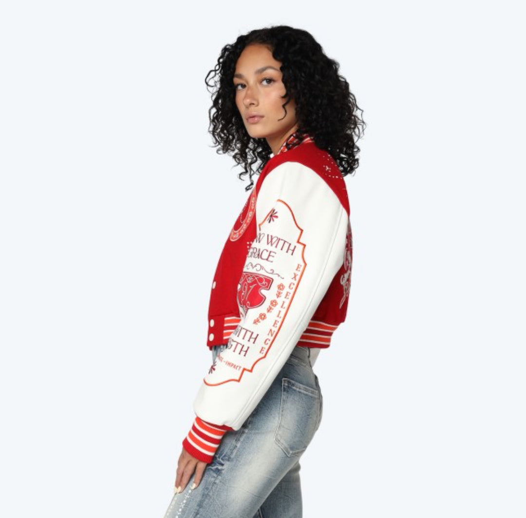 Crop Fit Varsity Pearl Jacket