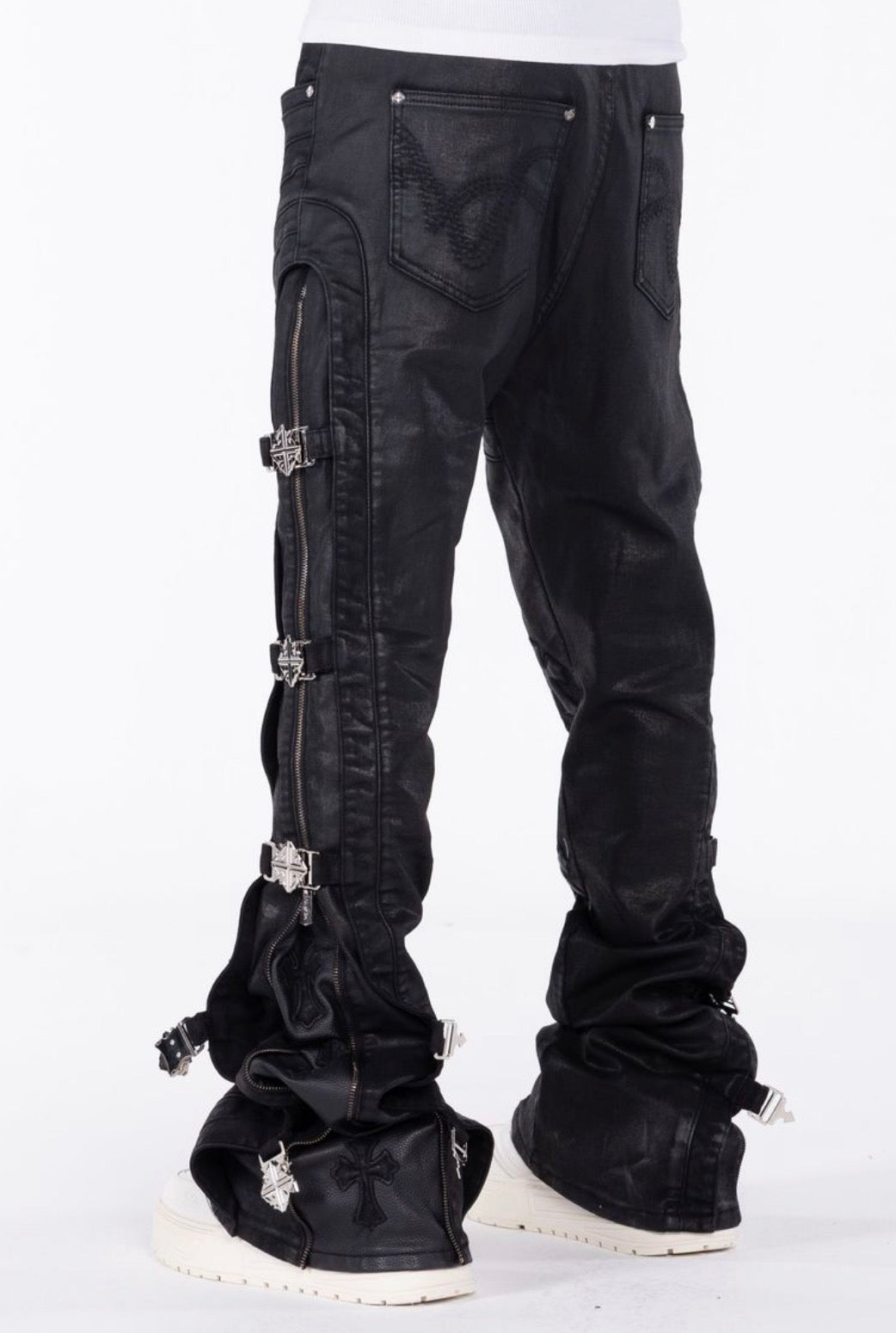 Black Cross Buckle Jeans