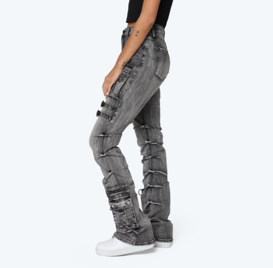 High Rise Stacked Jeans With Side Pinching